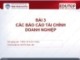 Bài giảng Quản trị tài chính - Bài 3: Các báo cáo tài chính doanh nghiệp